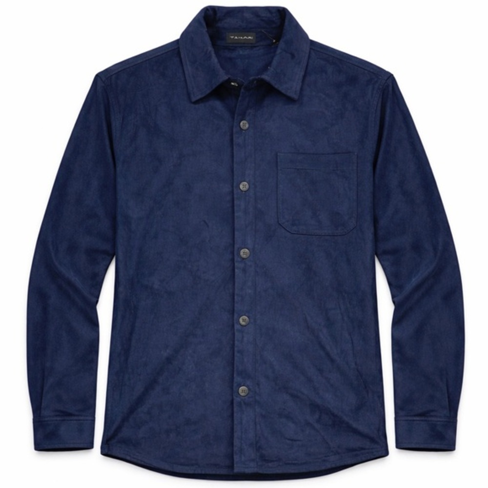 Tahari Men’s Navy Faux Leather Shirt Medium NWT